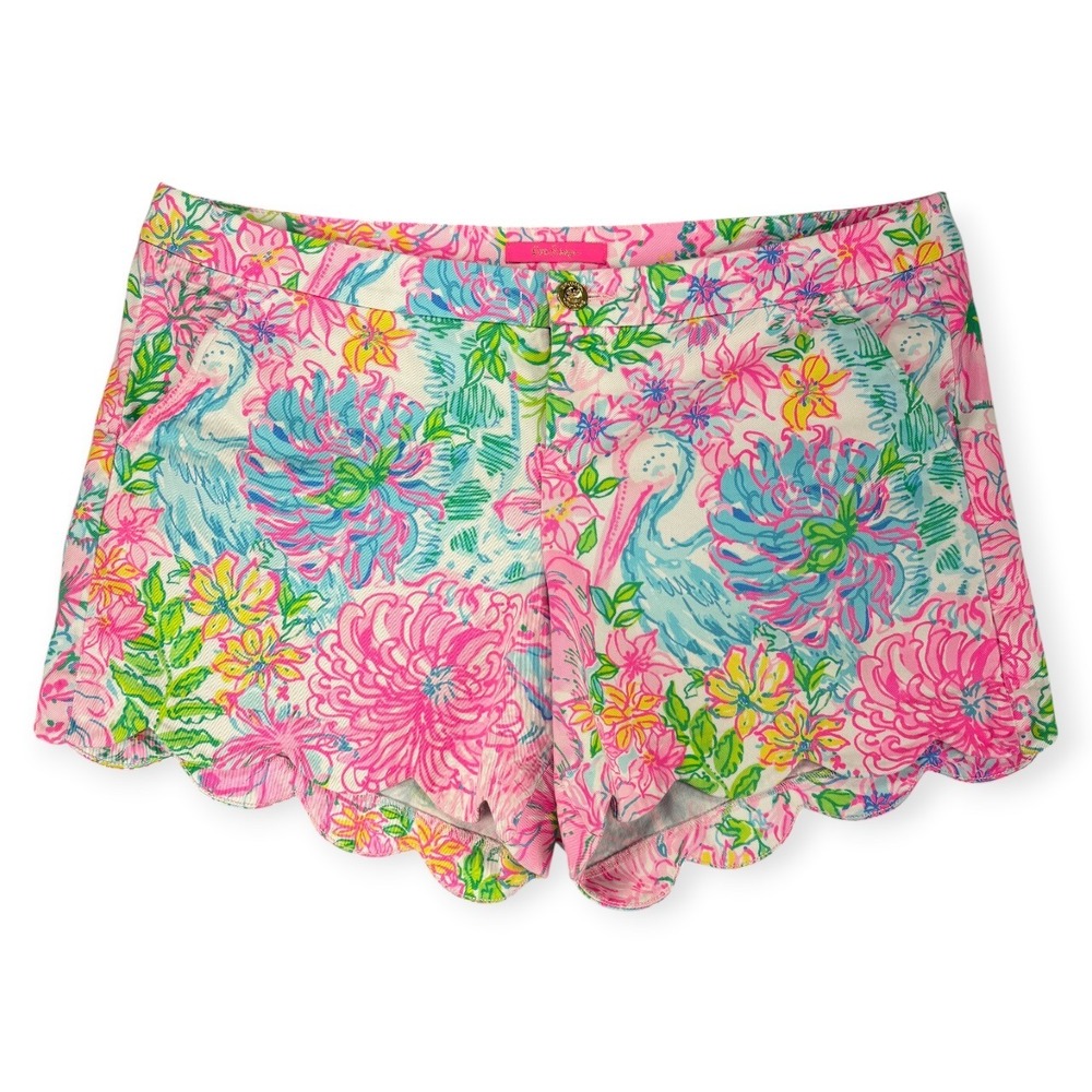 Lilly Pulitzer Buttercup Shorts Womens 10 Coral Bay Floral Scallop Resort Preppy